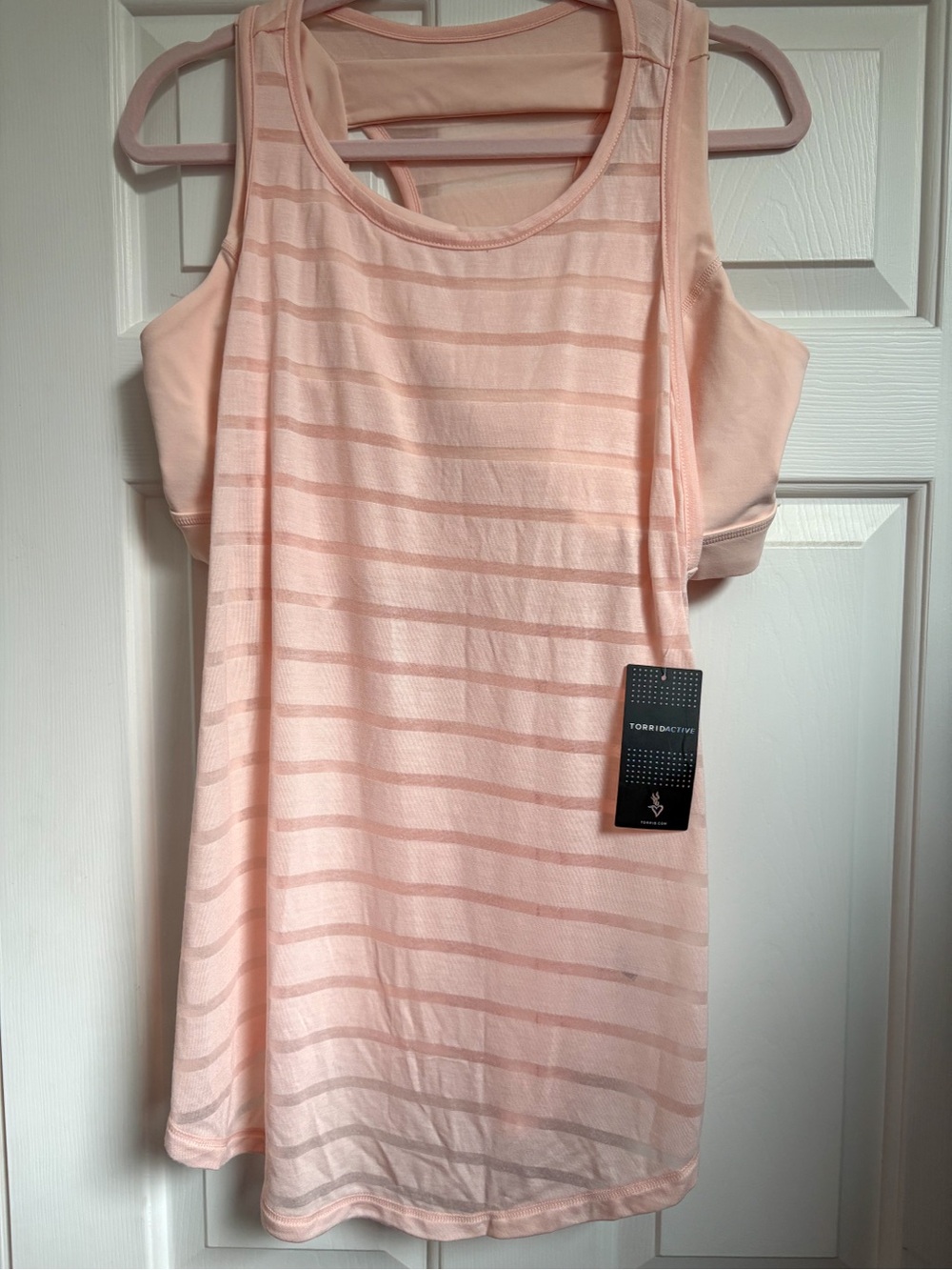 NWT Torrid Light Pink Striped Workout Tank with Built In Bra